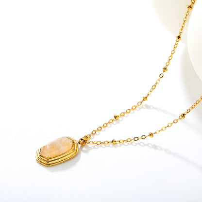 Bulk Waterproof PVD Gold Plated Oval Pink Stone Bezel Necklace