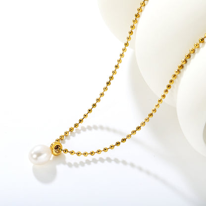 Wholesale Waterproof PVD Pearl Drop Necklace on Gold Bead Chain