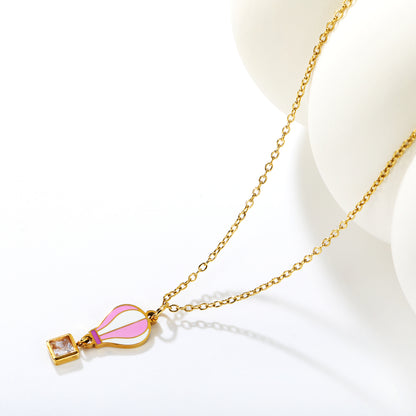 Wholesale Waterproof PVD Hot Air Balloon Necklace CZ Gemstone