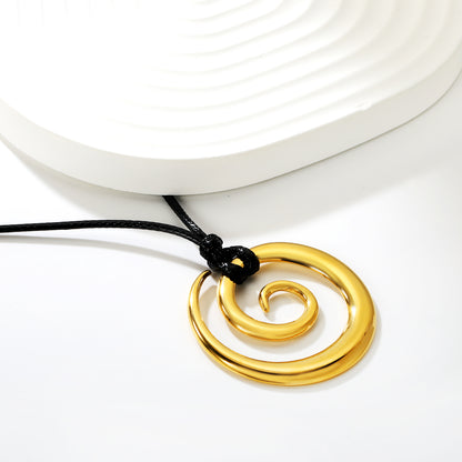 Bulk Waterproof PVD Leather Cord Spiral Ring Pendant Necklace