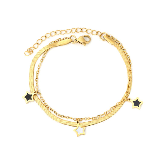 Wholesale 18K Gold Plated Celestial Star Dual Chain Bracelet