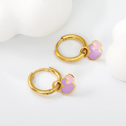 Wholesale Gold Hoop Earrings with Pink Mini Heart Charm