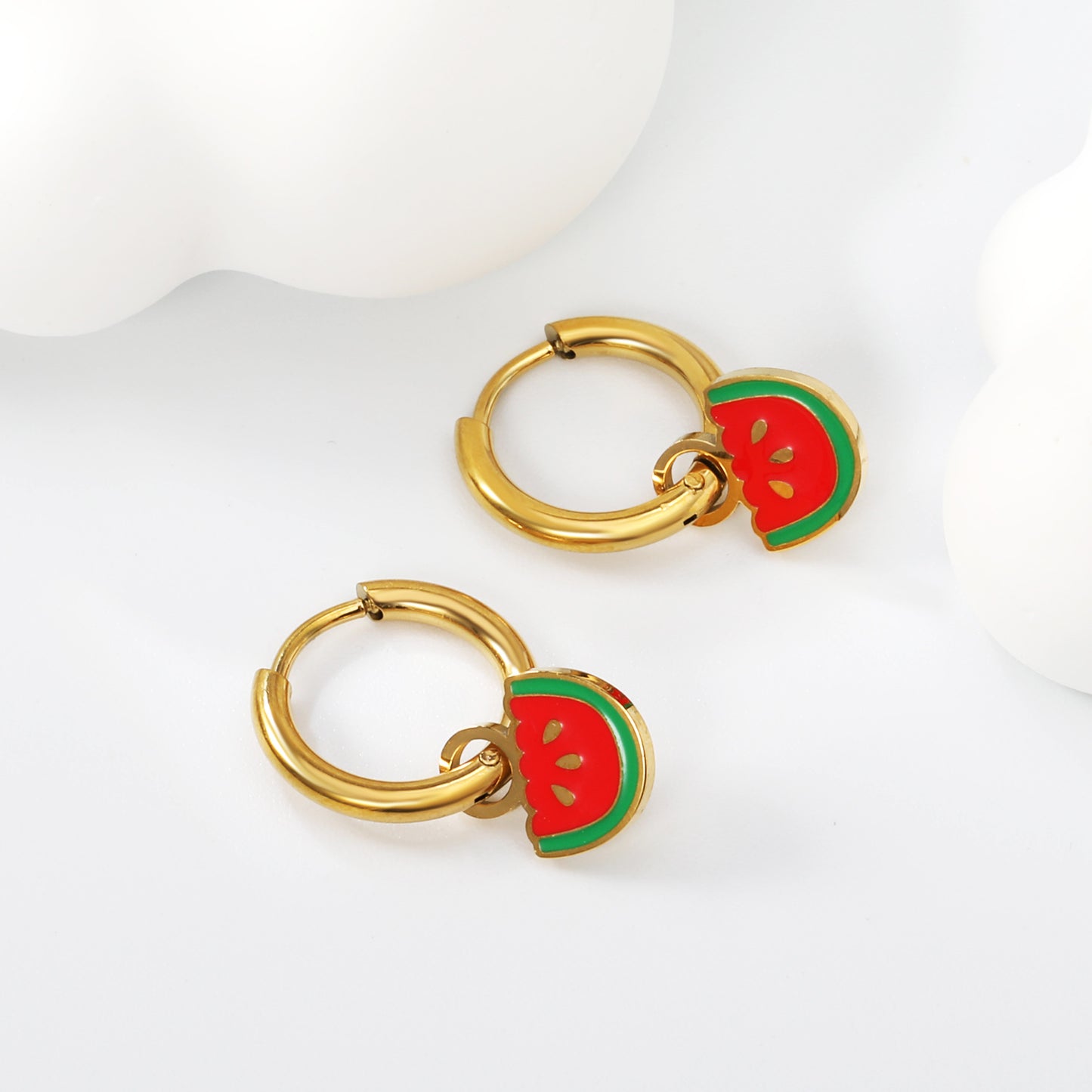 Wholesale Gold Hoop Earrings with Red Watermelon Charm