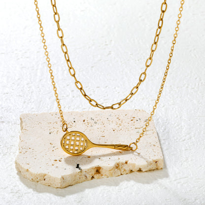 Bulk Waterproof PVD Gold Multi-Chain Tennis Racket Necklace