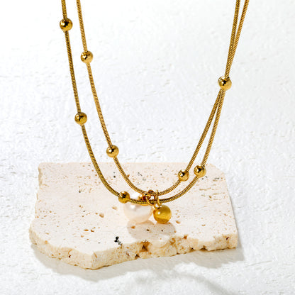 Bulk Waterproof PVD Layered Pearl Necklace Multi Strand Gold Beads