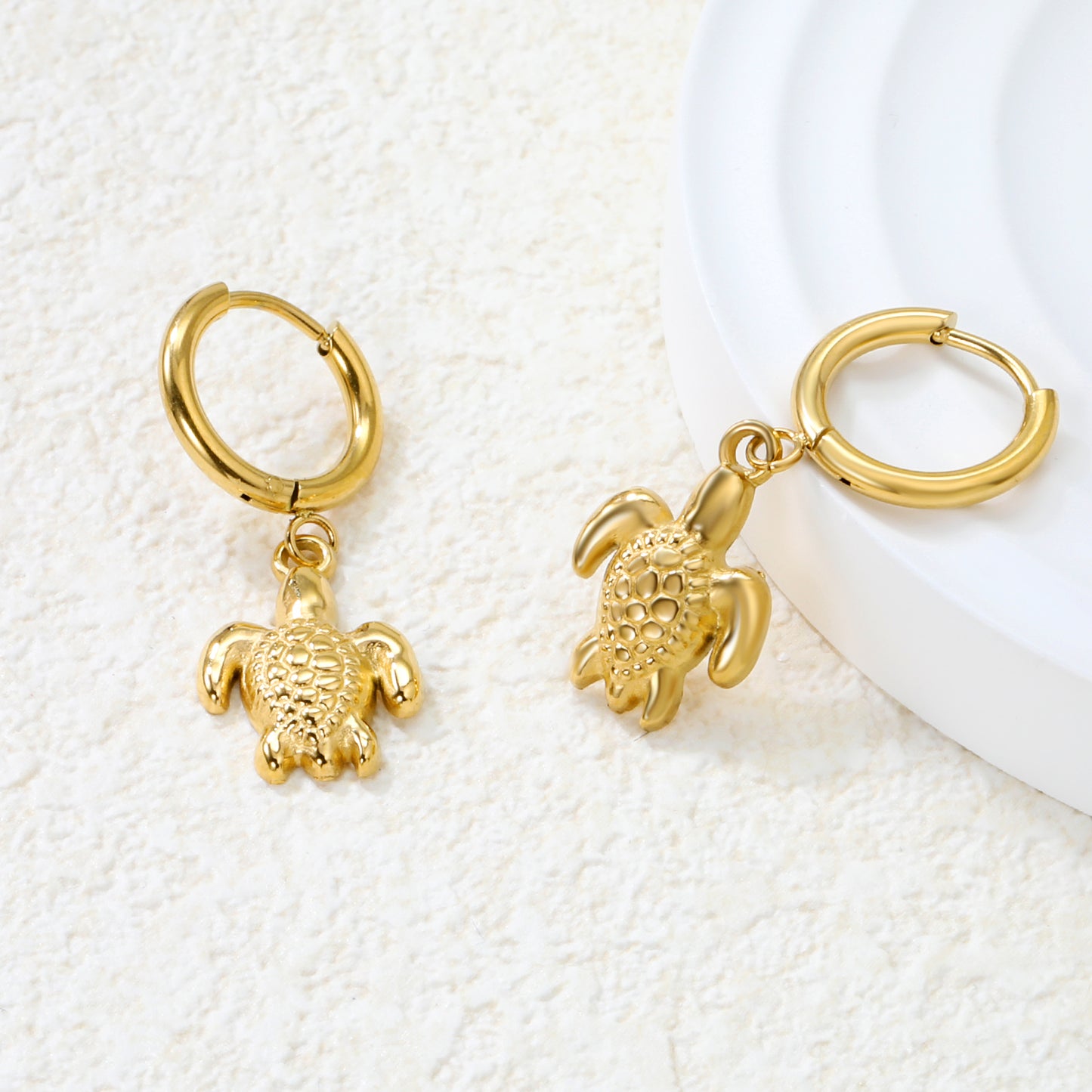 Wholesale Stainless Steel Botanical Turtle Charm Hoop Earrings