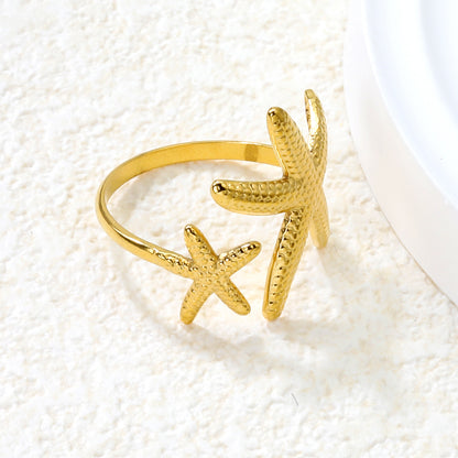 Bulk 18K Gold Plated Marine Starfish & Shell Open Ring