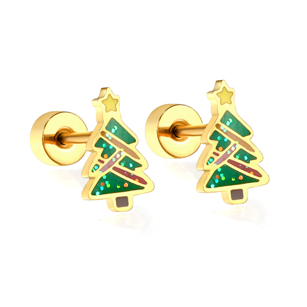 Wholesale 18K Gold Christmas Tree Stud Earrings Joyful Design