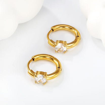 Bulk 18K Gold Hoop Earrings with Rectangular CZ Stylish Simple Design