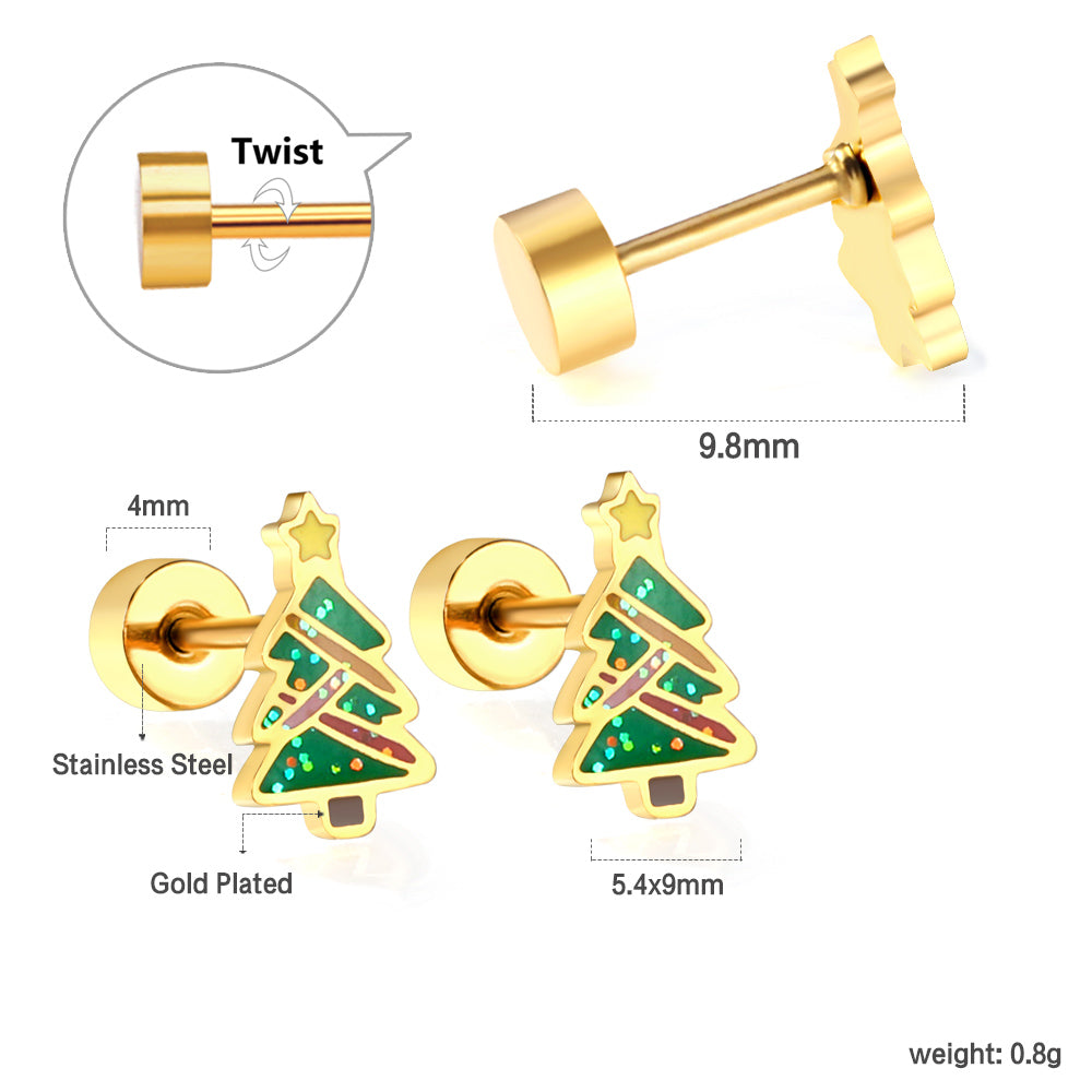 Wholesale 18K Gold Christmas Tree Stud Earrings Joyful Design