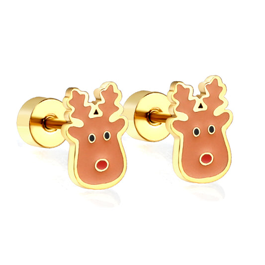 Wholesale 18K Gold Reindeer Head Stud Earrings Cute Holiday