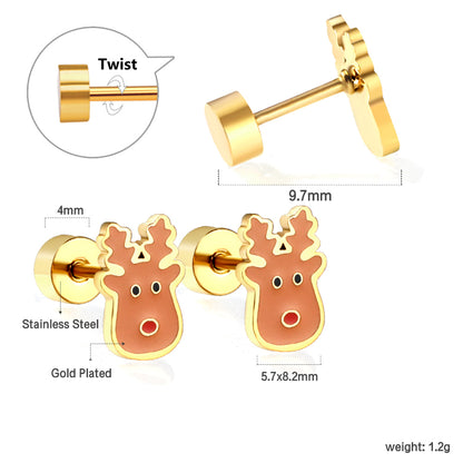 Wholesale 18K Gold Reindeer Head Stud Earrings Cute Holiday