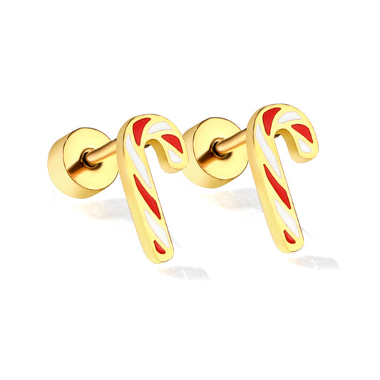 Wholesale 18K Gold Candy Cane Stud Earrings Sweet Holiday