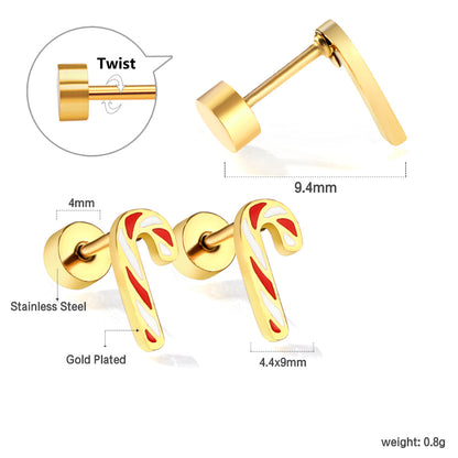Wholesale 18K Gold Candy Cane Stud Earrings Sweet Holiday