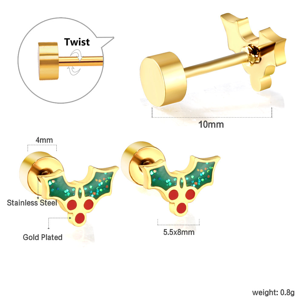 Wholesale 18K Gold Holly Leaf Stud Earrings Festive Cheer