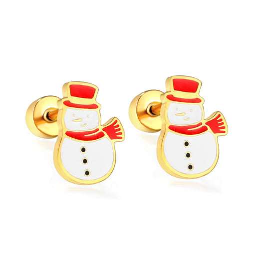 Wholesale 18K Gold Snowman Stud Earrings Festive Cute
