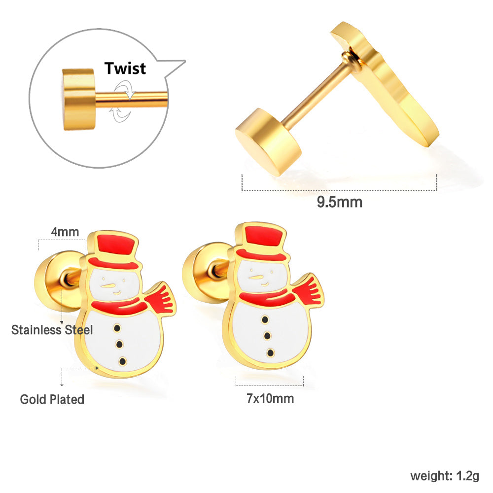 Wholesale 18K Gold Snowman Stud Earrings Festive Cute