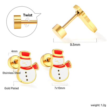 Wholesale 18K Gold Snowman Stud Earrings Festive Cute