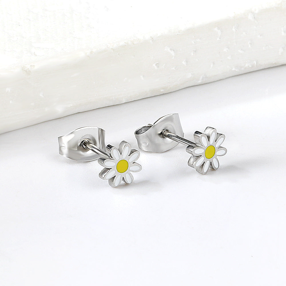 Custom Silver Daisy Studs Fresh Design
