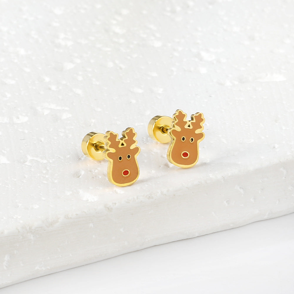 Wholesale 18K Gold Reindeer Head Stud Earrings Cute Holiday