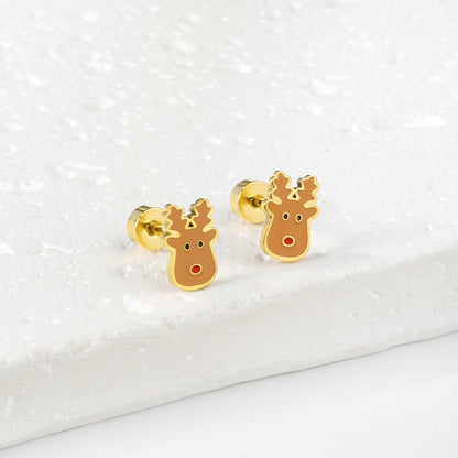 Wholesale 18K Gold Reindeer Head Stud Earrings Cute Holiday