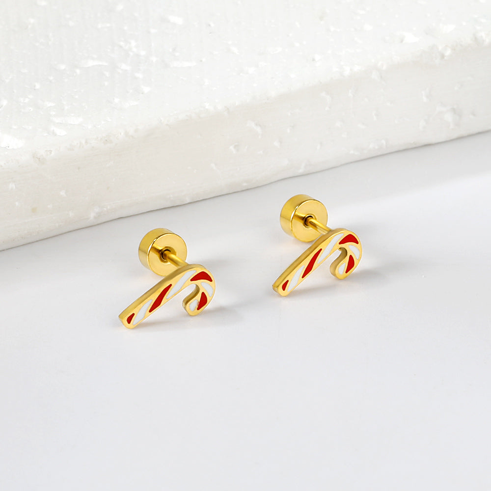 Wholesale 18K Gold Candy Cane Stud Earrings Sweet Holiday