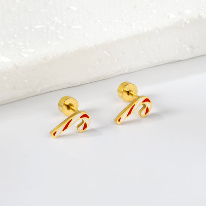Wholesale 18K Gold Candy Cane Stud Earrings Sweet Holiday