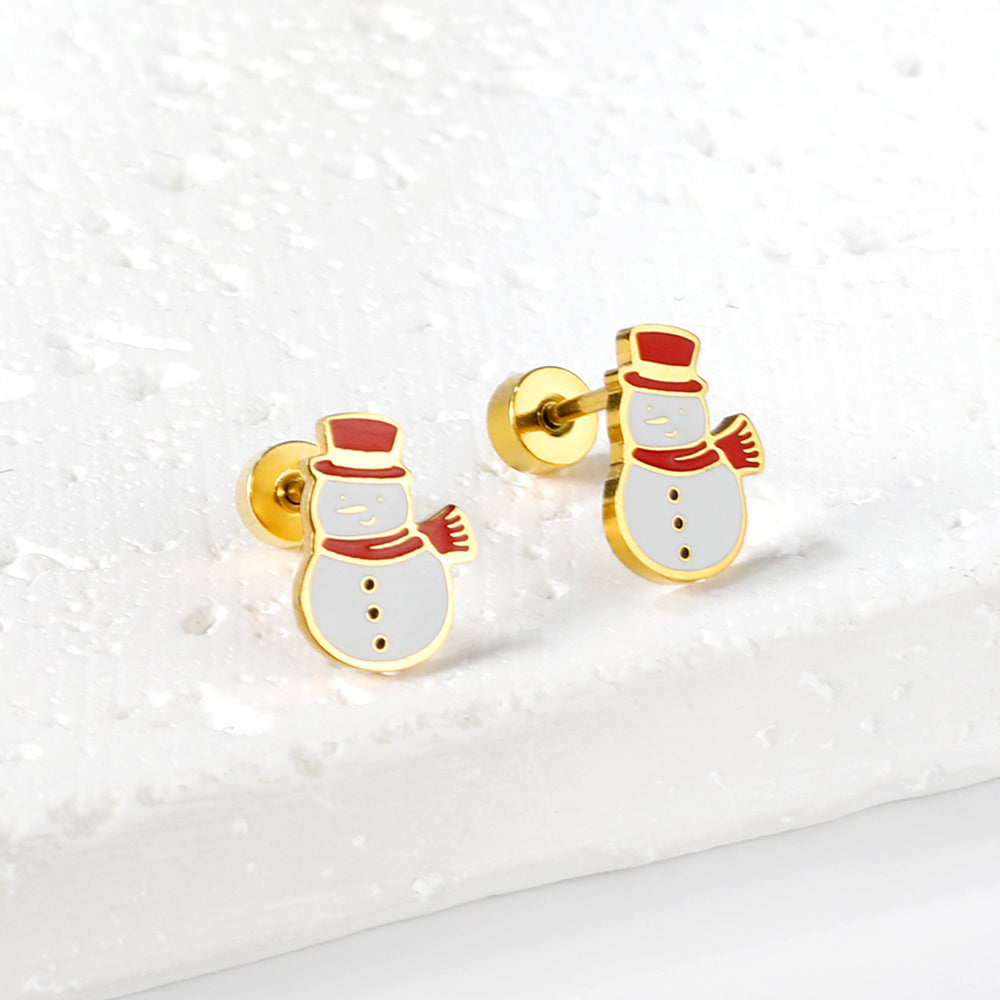 Wholesale 18K Gold Snowman Stud Earrings Festive Cute