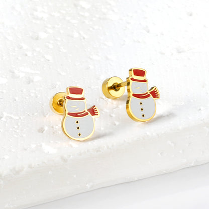 Wholesale 18K Gold Snowman Stud Earrings Festive Cute