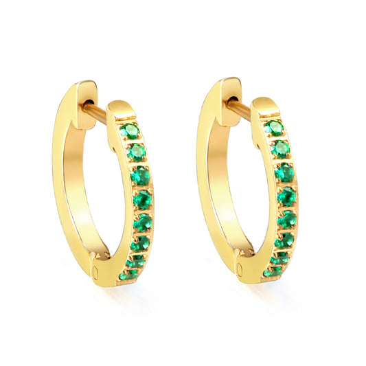 Wholesale Small Gold Hoop Earrings with Green Gem Accent for Fashion Distributors