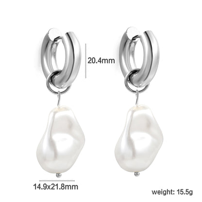 Wholesale Stainless Steel Circle with Shaped White Pearl Earrings