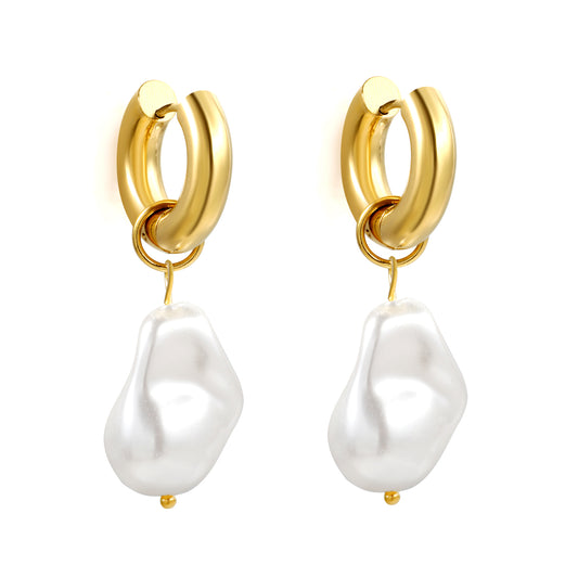 Wholesale Stainless Steel Circle with Shaped White Pearl Earrings