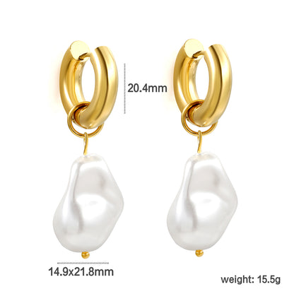 Wholesale Stainless Steel Circle with Shaped White Pearl Earrings