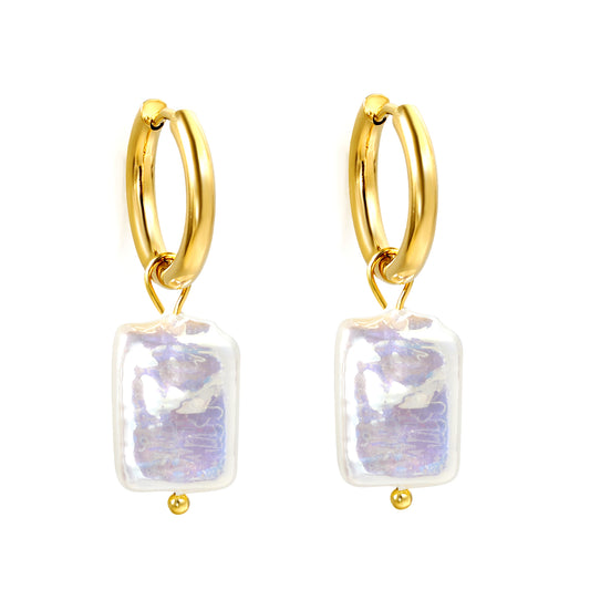 Wholesale Stainless Steel Circle with Shaped White Pearl Earrings