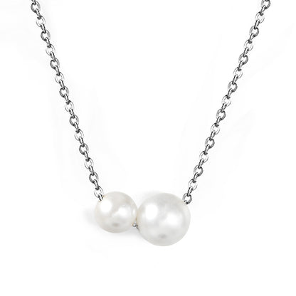 Wholesale Stainless Steel 2pcs Size White Pearls Necklace