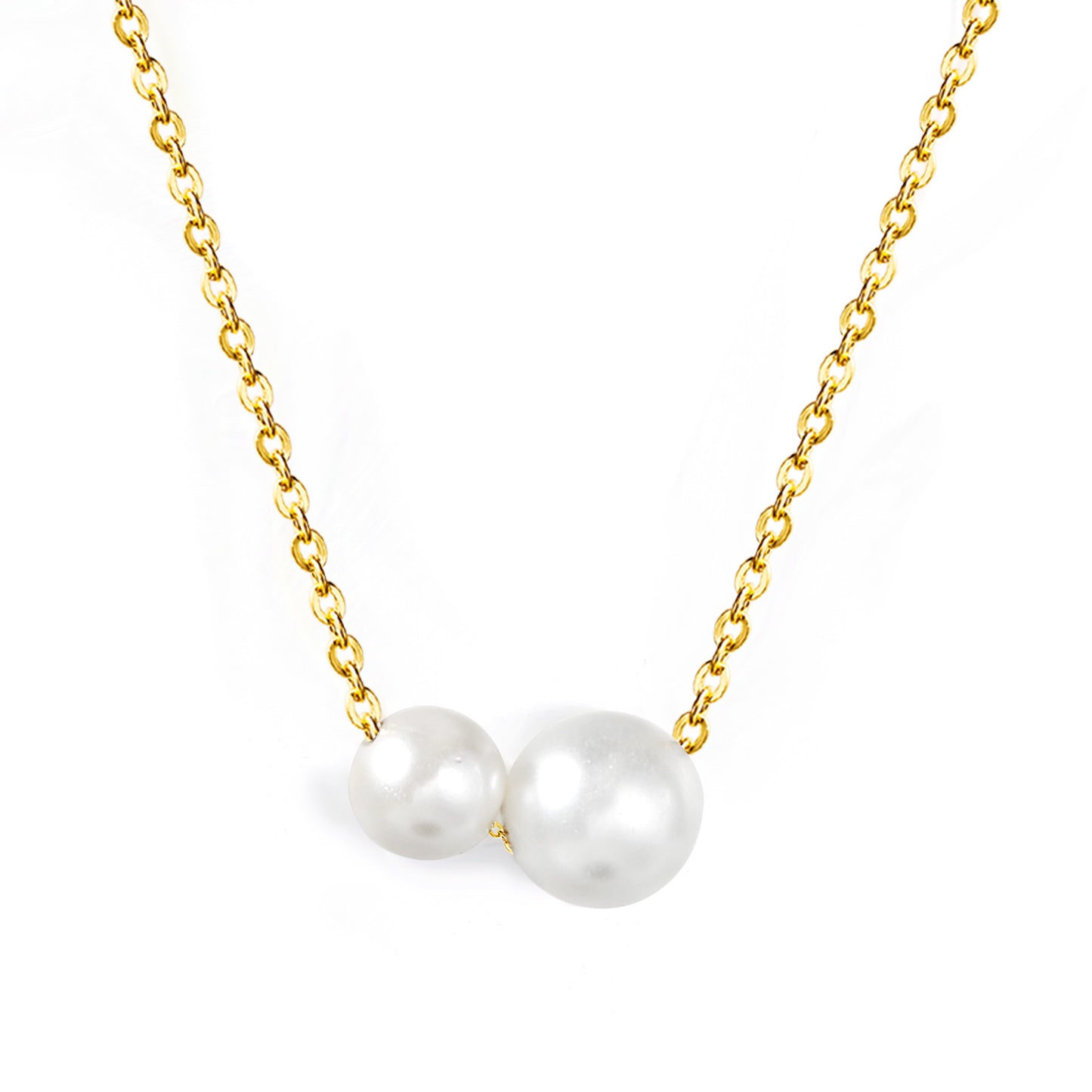 Wholesale Stainless Steel 2pcs Size White Pearls Necklace