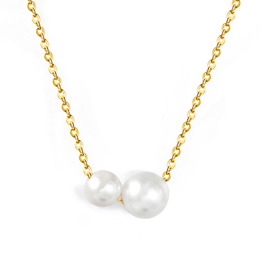 Wholesale Stainless Steel 2pcs Size White Pearls Necklace