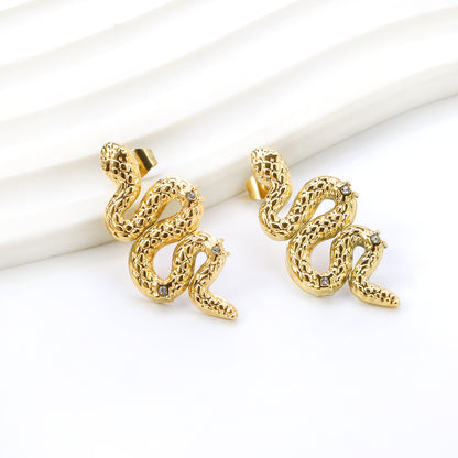 Wholesale Stainless Steel Snake with 3 White Diamonds Earrings Exquisite Design