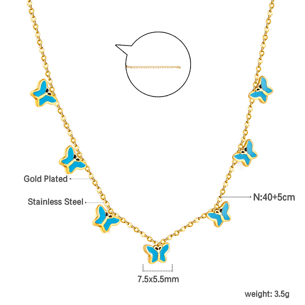 Wholesale Gold Tone Blue / Pink - adorned Necklace Sweet Style