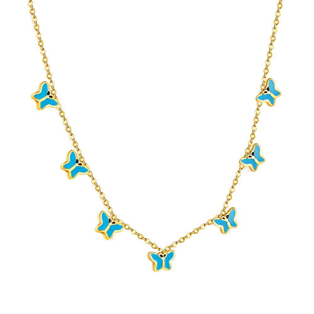 Wholesale Gold Tone Blue / Pink - adorned Necklace Sweet Style
