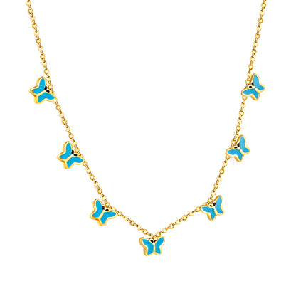 Wholesale Gold Tone Blue / Pink - adorned Necklace Sweet Style