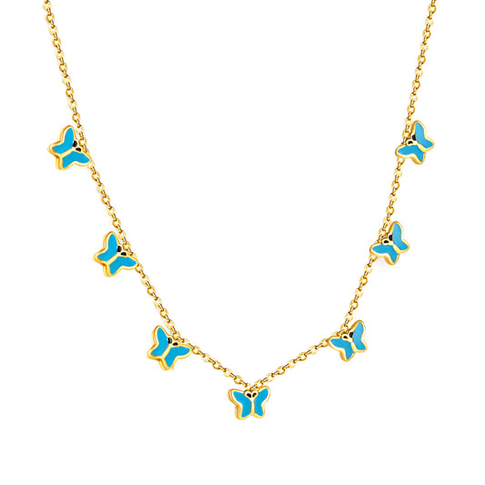 Wholesale Gold Tone Blue / Pink - adorned Necklace Sweet Style