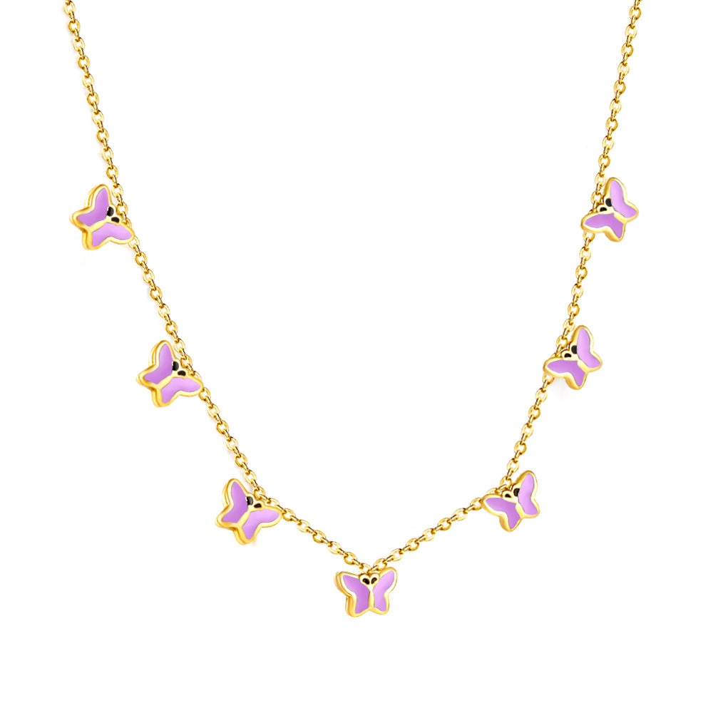 Wholesale Gold Tone Blue / Pink - adorned Necklace Sweet Style