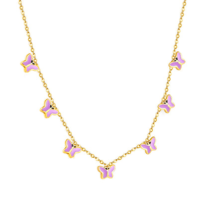 Wholesale Gold Tone Blue / Pink - adorned Necklace Sweet Style