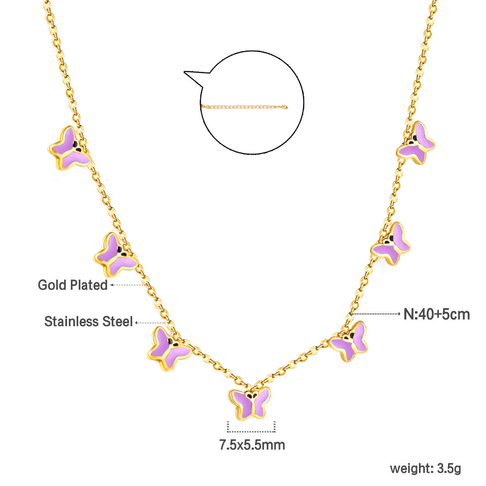 Wholesale Gold Tone Blue / Pink - adorned Necklace Sweet Style