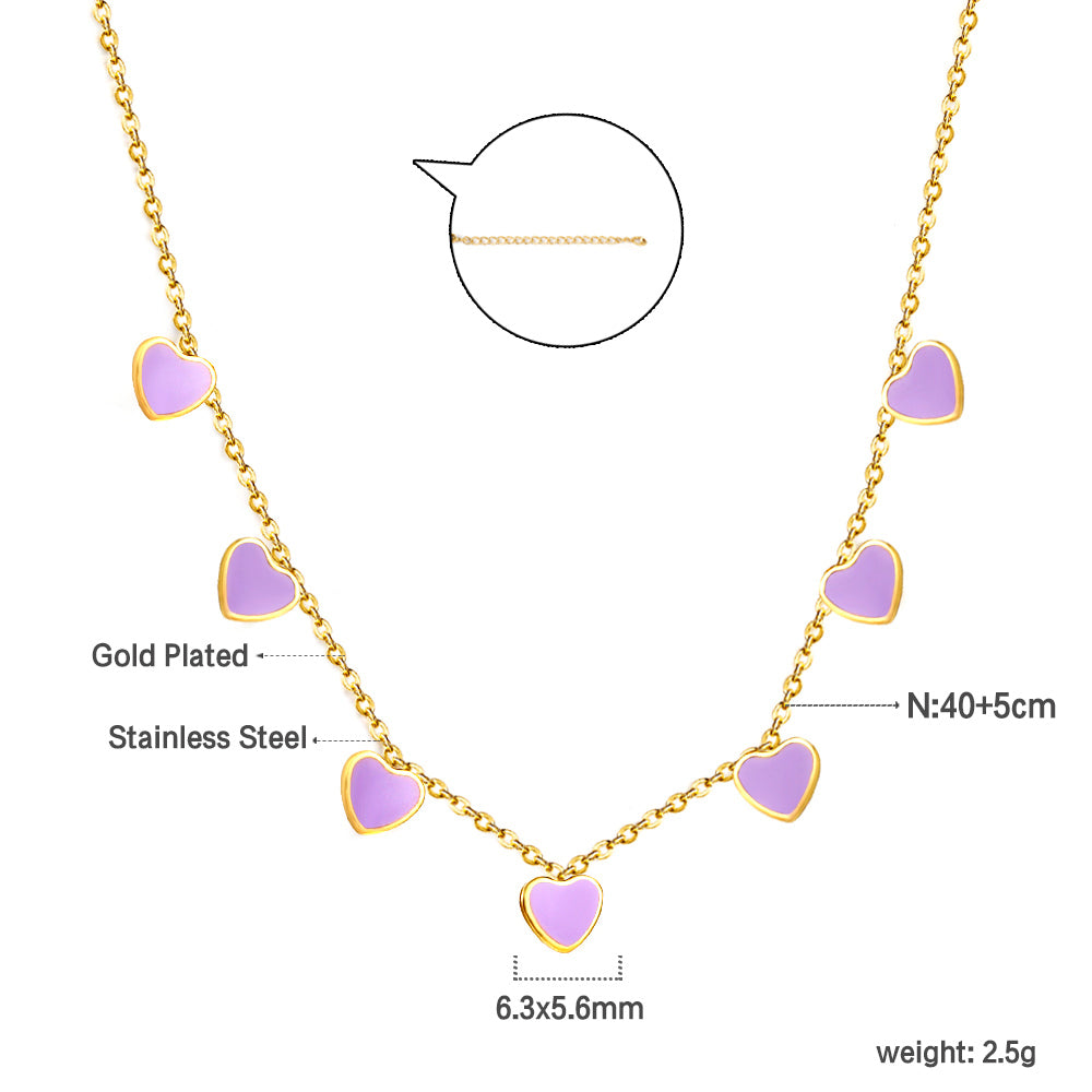 Wholesale Stainless Steel Red Heart - shaped Pendant Necklace Sweet Style