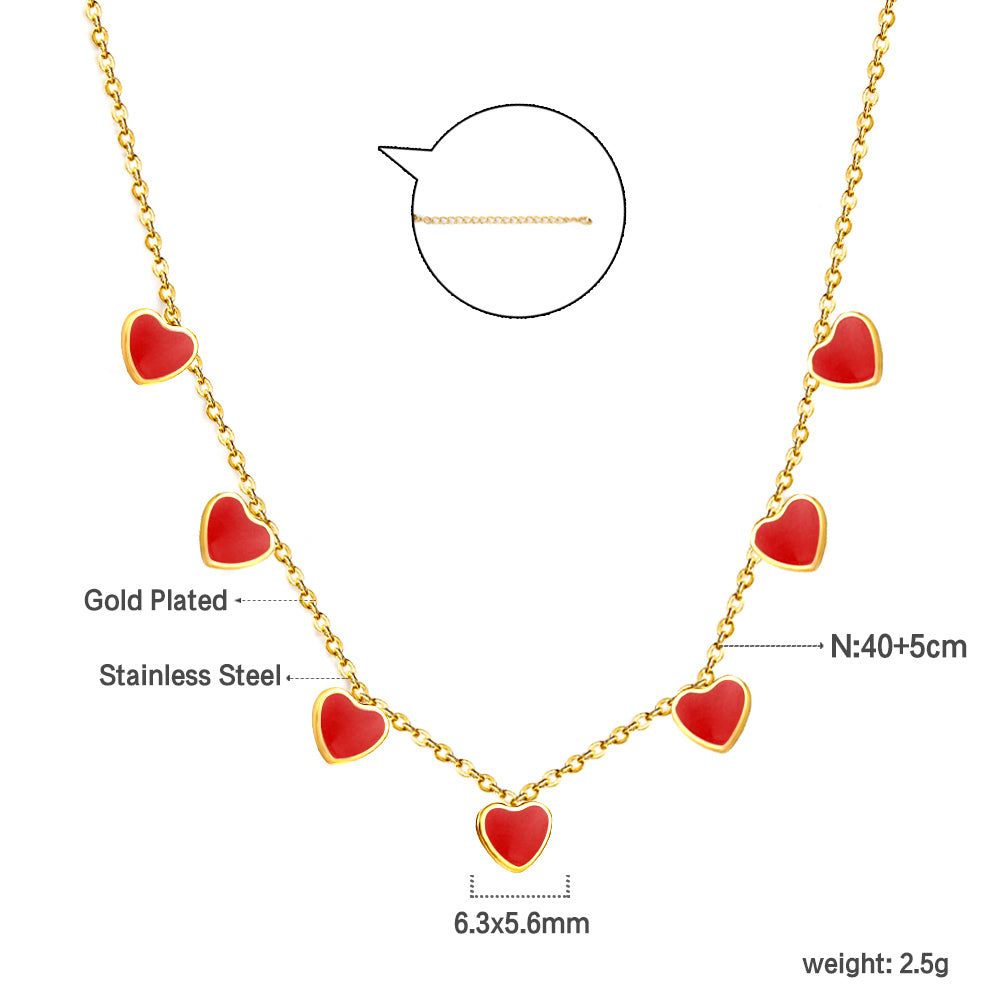 Wholesale Stainless Steel Red Heart - shaped Pendant Necklace Sweet Style
