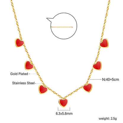 Wholesale Stainless Steel Red Heart - shaped Pendant Necklace Sweet Style