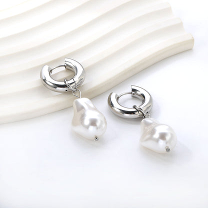 Wholesale Stainless Steel Circle with Shaped White Pearl Earrings