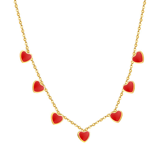 Wholesale Stainless Steel Red Heart - shaped Pendant Necklace Sweet Style